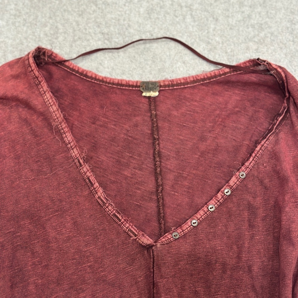 We The Free Burgundy V-Neck Long Sleeve Top - Picture 6 of 9